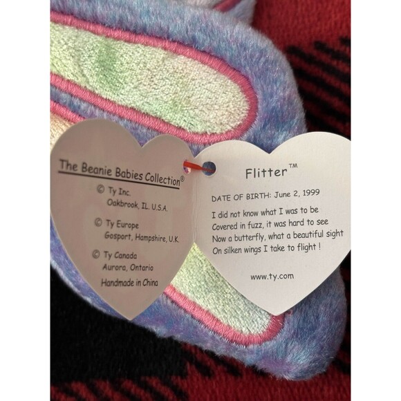 1999 Ty Flitter the Butterfly 4255 Beanie Baby 7" Pink Purple Bug Plush Toy - Picture 4 of 7